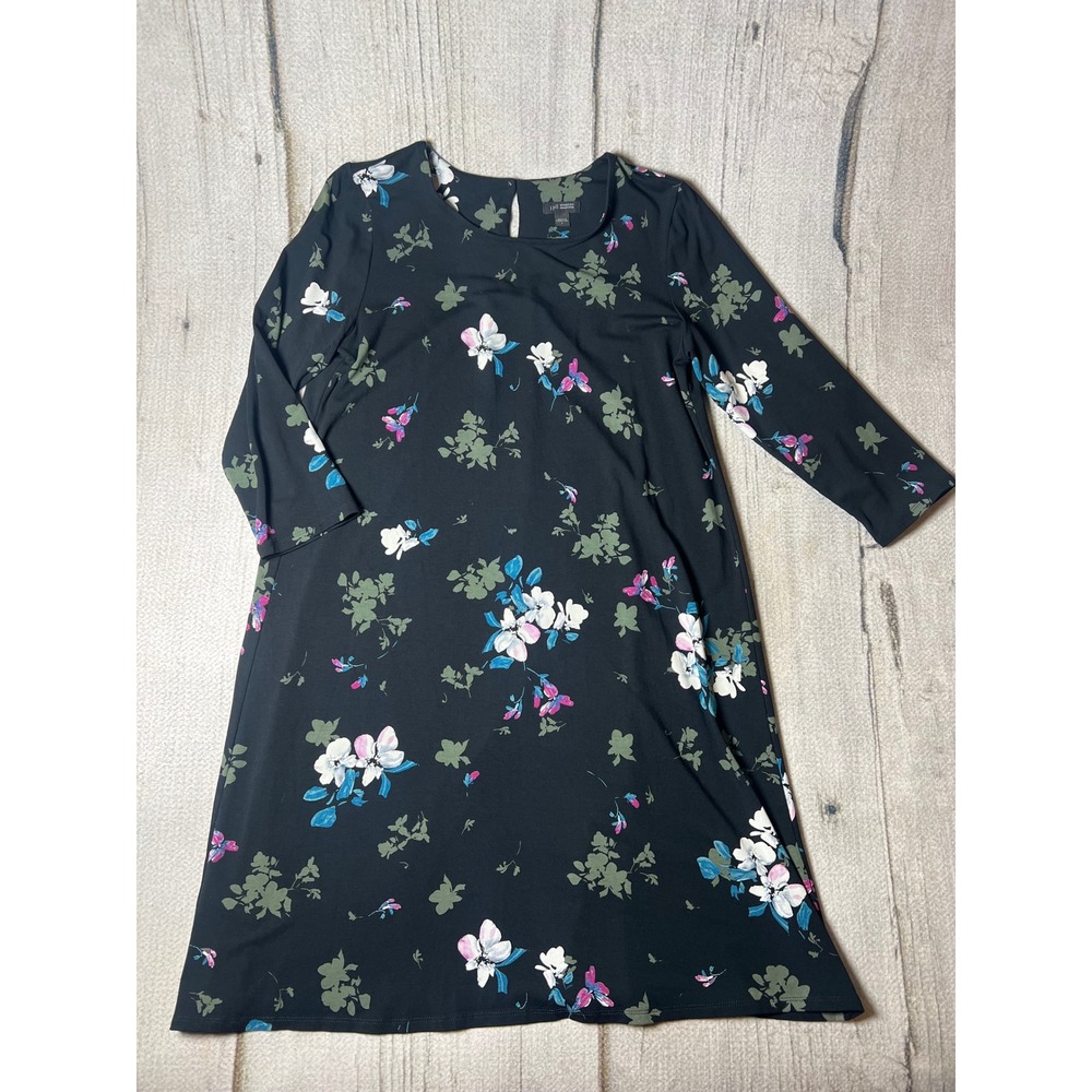 J. Jill Wearever Floral A-Line Dress Womens Small Black Boho Minimalist